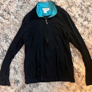 Coldwater Creek black and Teal stretchy zip overshirt